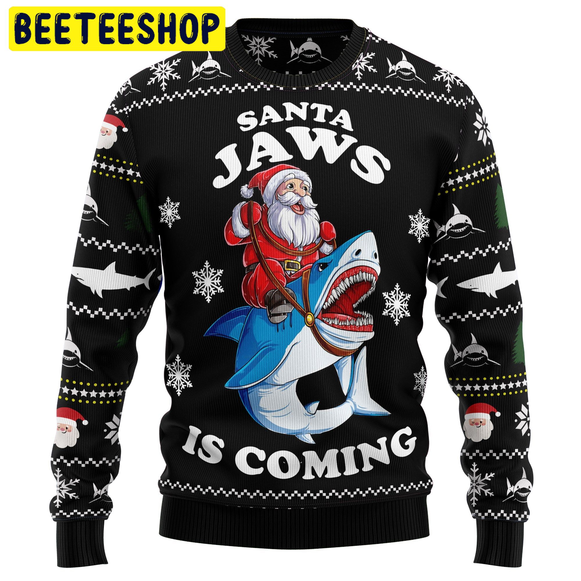 Santa Jaws Is Coming Trending Ugly Christmas Sweatshirt