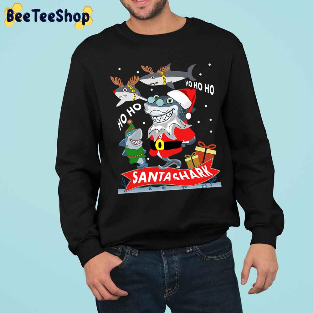 Santa Shark Ho Ho Elf Reindeer Shark Christmas Trending Unisex Sweatshirt