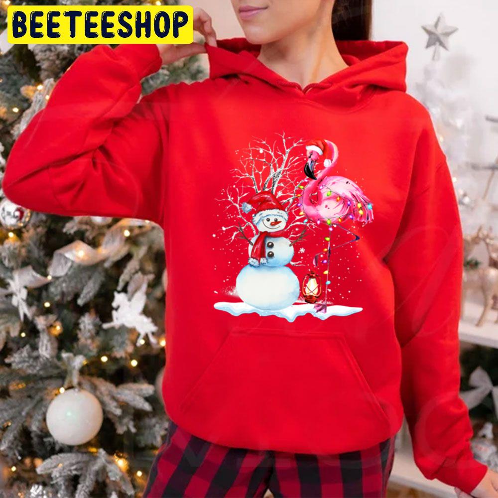 Santa Snowman Flamingo Xmas Lights Merry Christmas Trending Unisex Hoodie