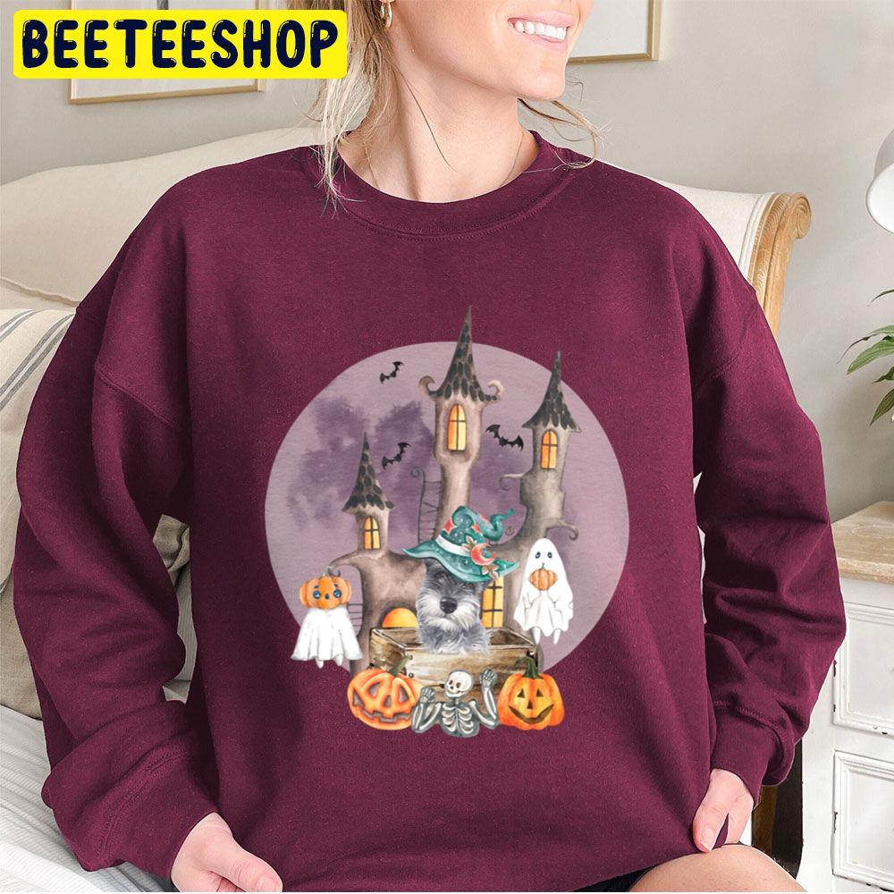 Schnauzer Halloween With Boo And Pumpkin Trending Unisex Sweatshirt