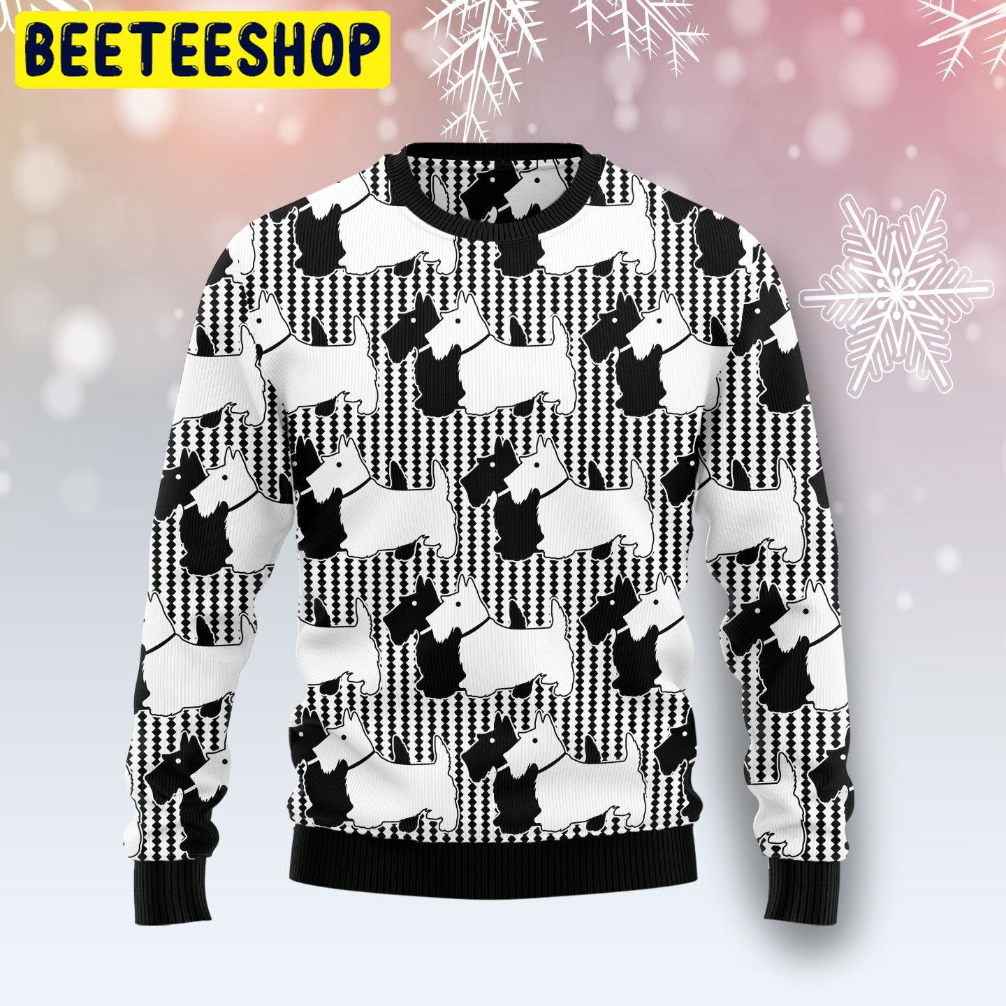 Scottish Terrier Dog Black And White Trending Ugly Christmas Sweatshirt
