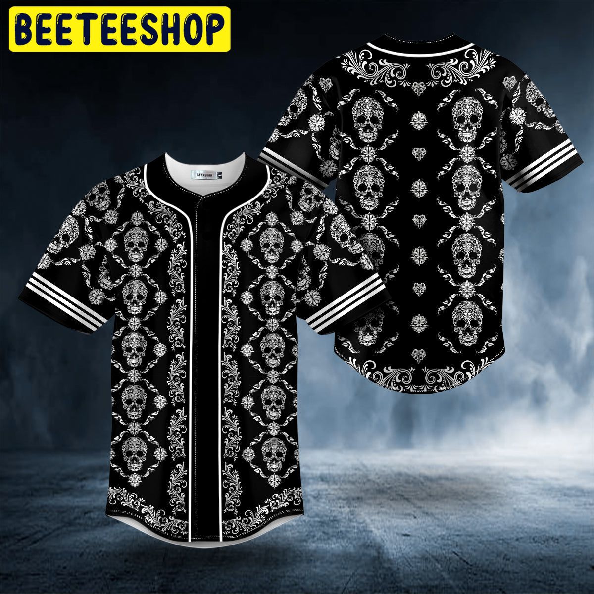 Seamless Pattern Sugar Skull Trending Baseball Jersey