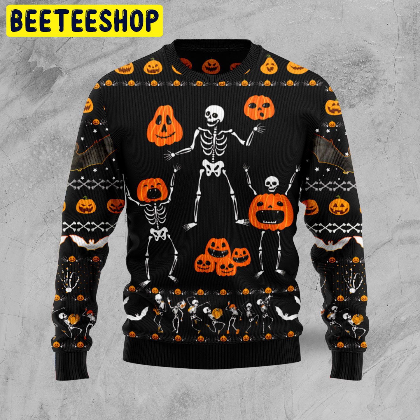 Skeleton Pumpkin Trending Ugly Halloween Sweatshirt