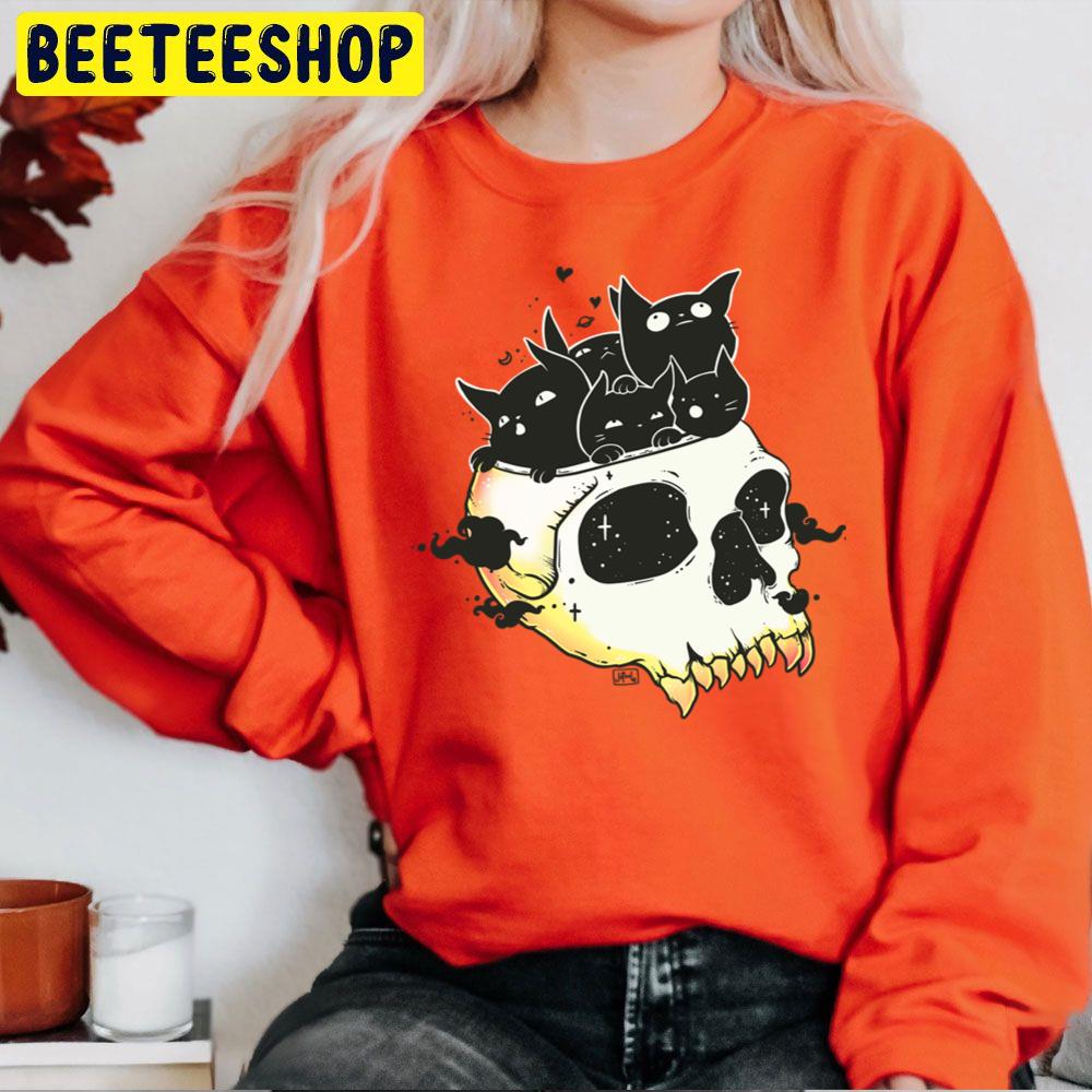 Skull Full Of Black Cat Kittens Trending Unisex Sweatshirt