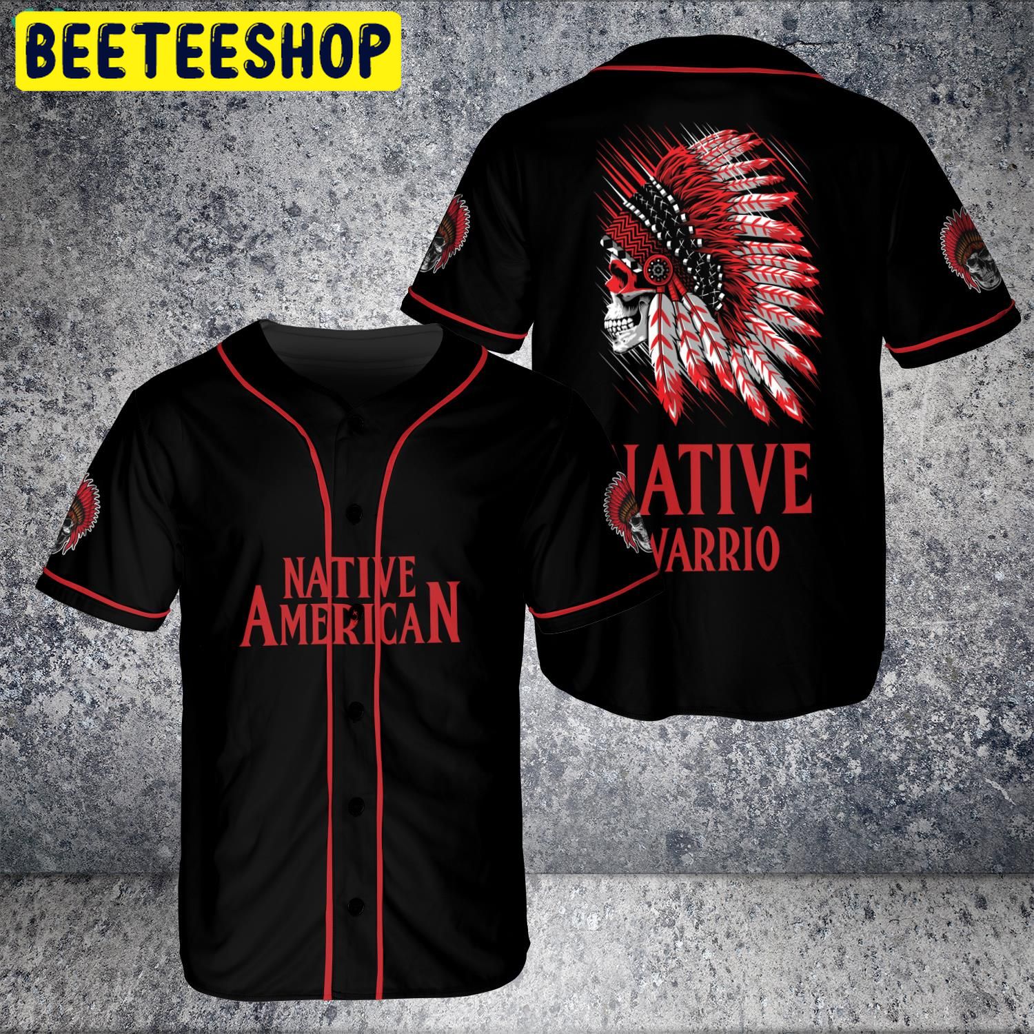 Skull Native American Red Warrior Patriots’ Day Trending Jersey Baseball