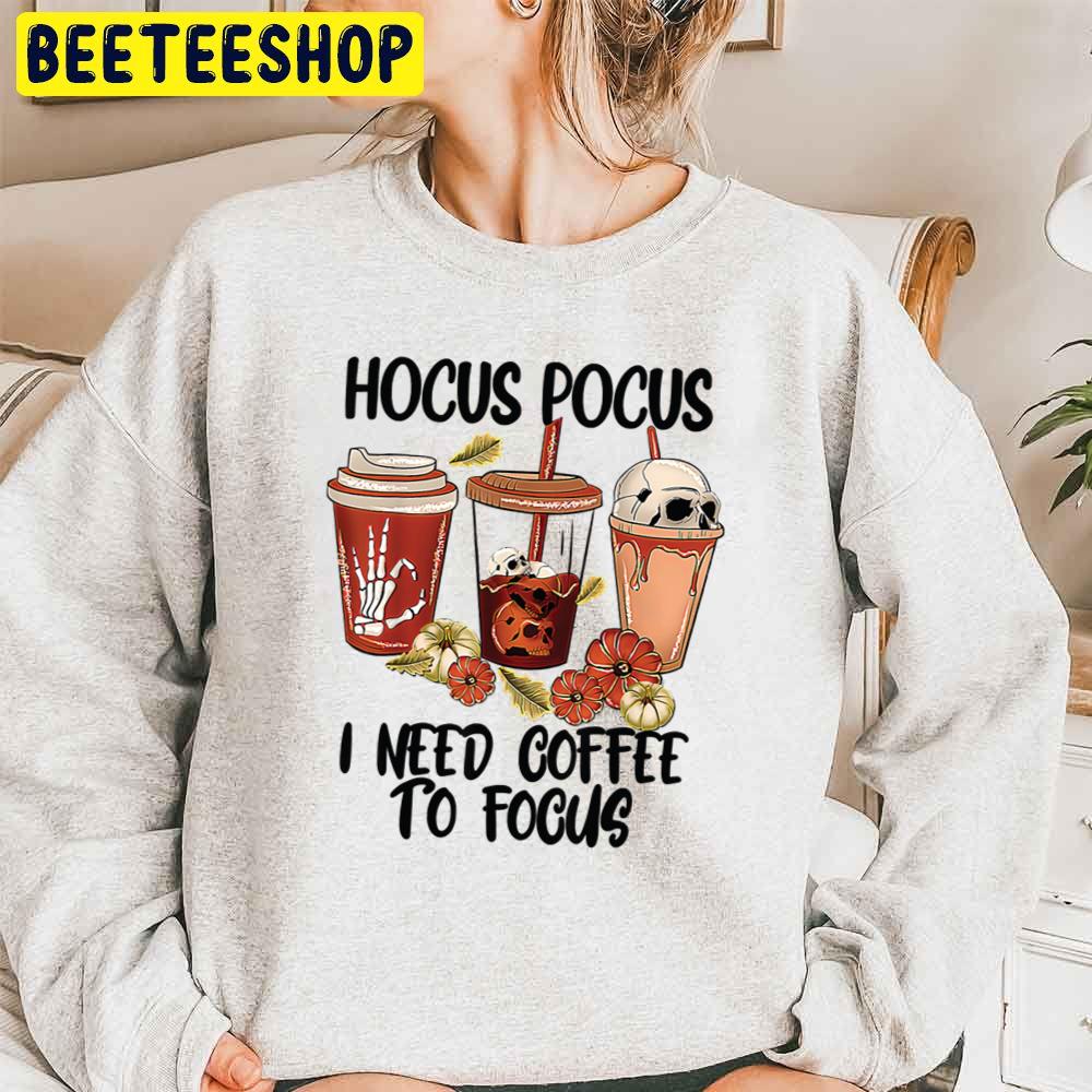 Skull Pumpkin Halloween Hocus Pocus I Need Coffee To Focus Trending Unisex Sweatshirt