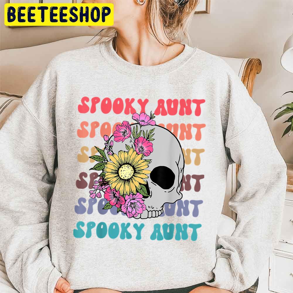 Skull With Floral Spooky Aunt Cool Aunt Funny Halloween Trending Unisex Sweatshirt