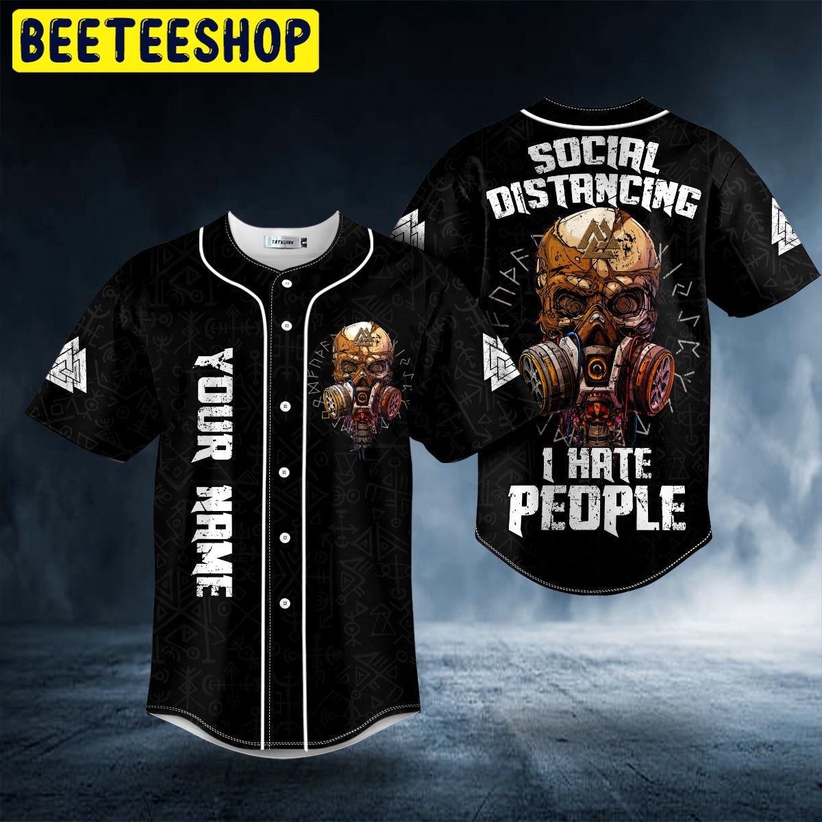 Social Distancing Valknut Viking Gas Mask Skull Custom Trending Baseball Jersey