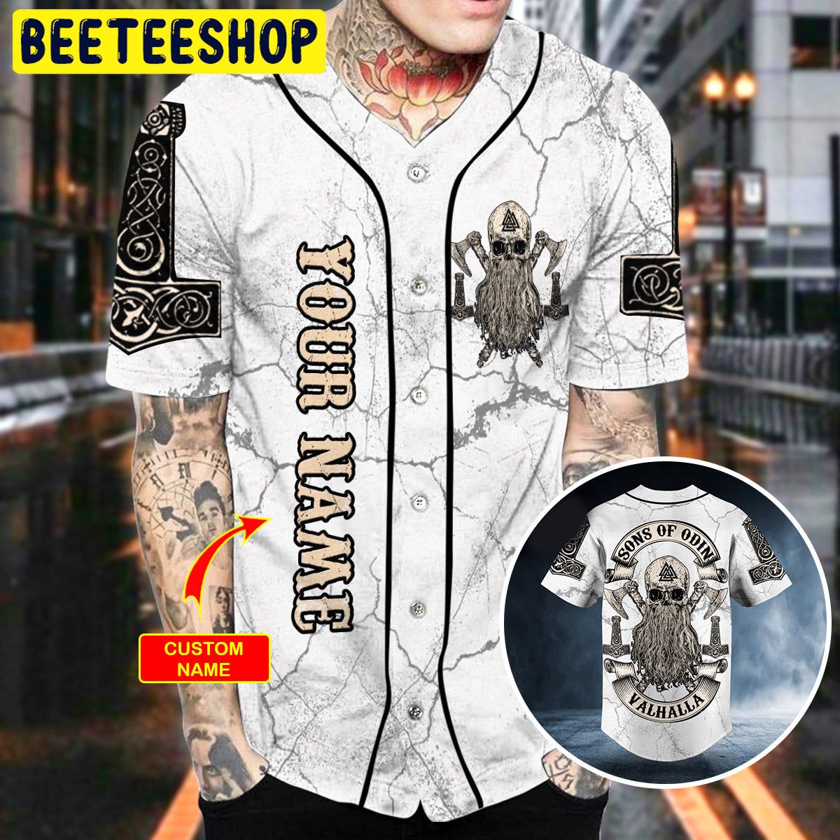 GearFrost Gold Viking Norse God Odin Print Men's Baseball Jersey