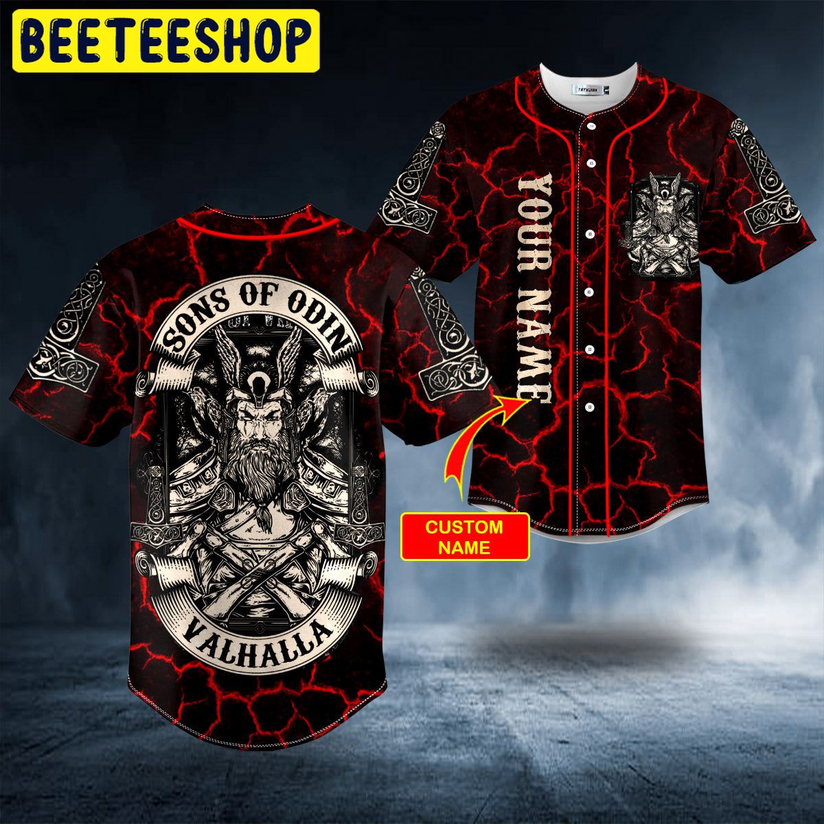 Son of Odin Valhalla Viking Odin Fantasy Red Lightning Custom Trending Baseball Jersey