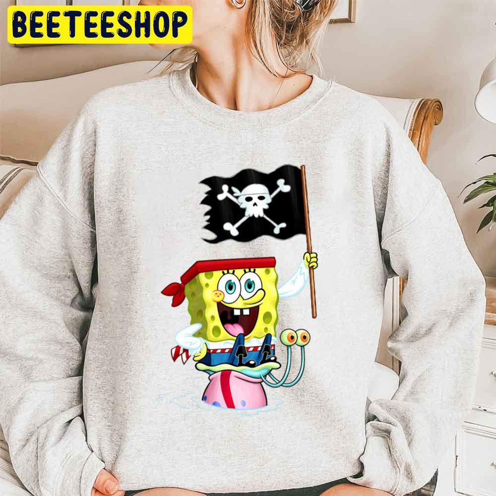 Spongebob Holding Pirate Flag Unisex Sweatshirt