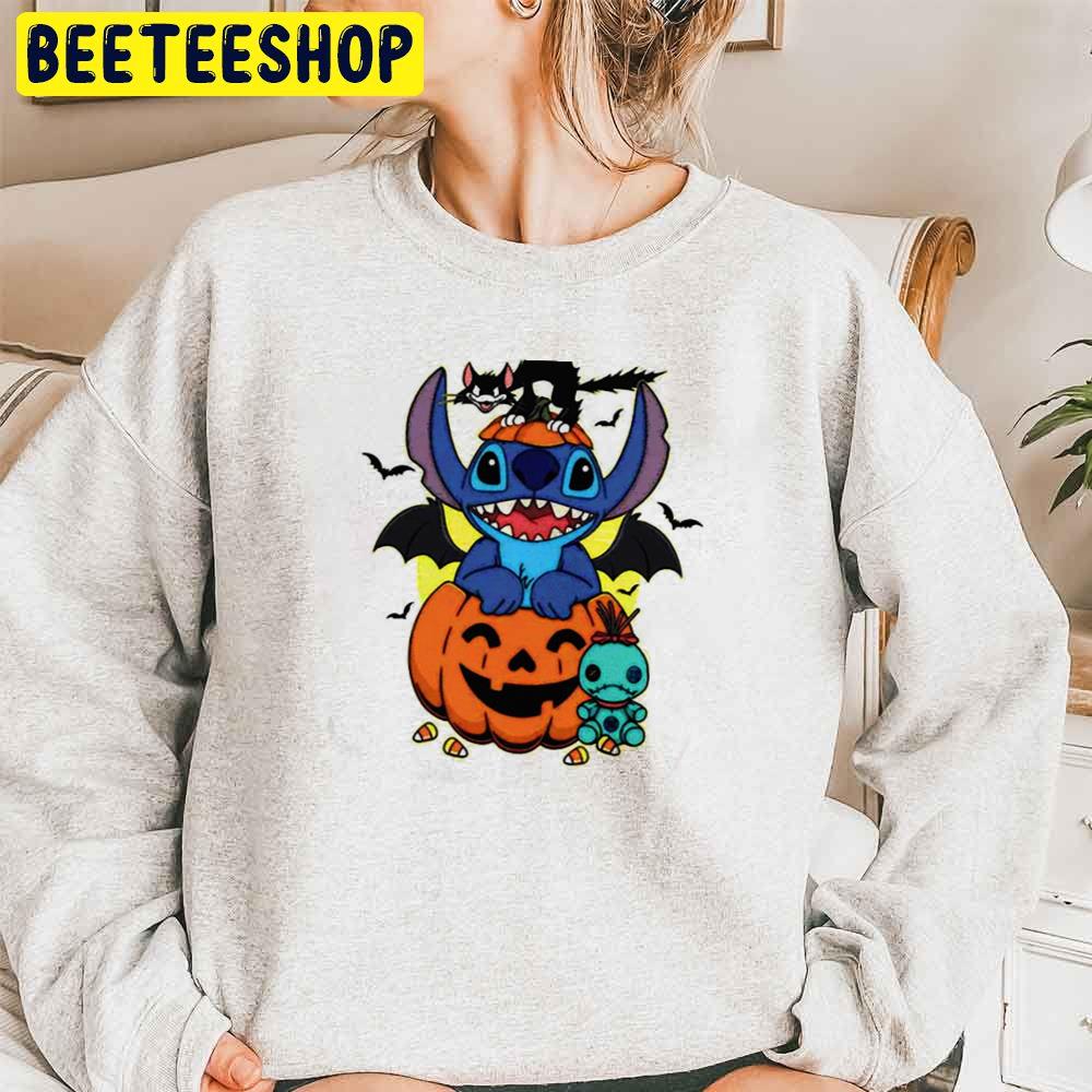 Stitch Pumpkin Black Cat Horror Halloween Trending Unisex Sweatshirt