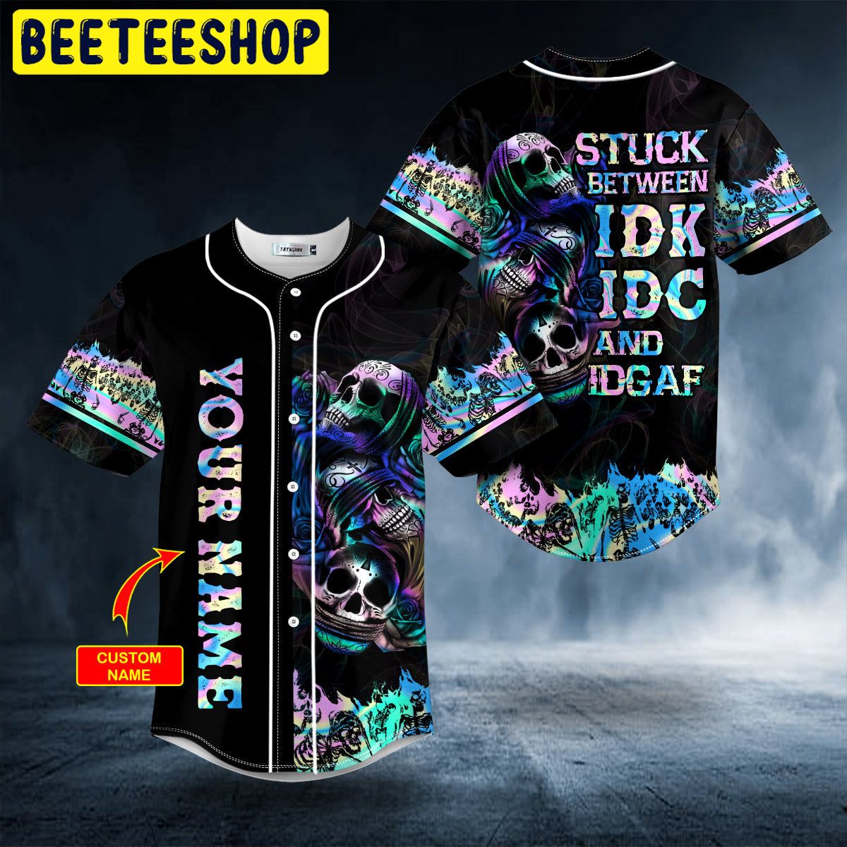 Stuck Between IDK IDC And IDGAF Skull Custom Trending Baseball Jersey