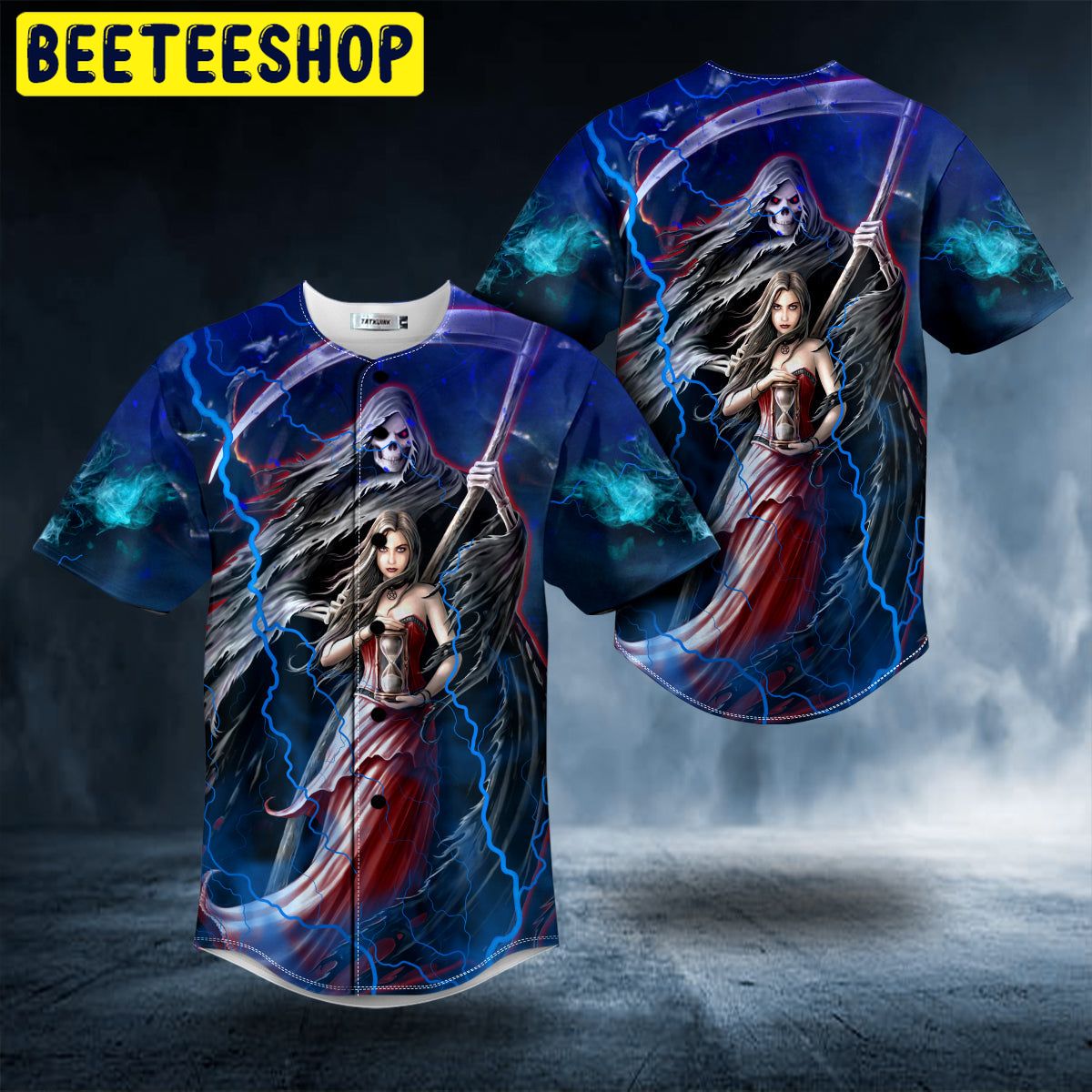 Summon The Reaper Death And The Maiden Gothic Fantasy Skull Trending Baseball Jersey