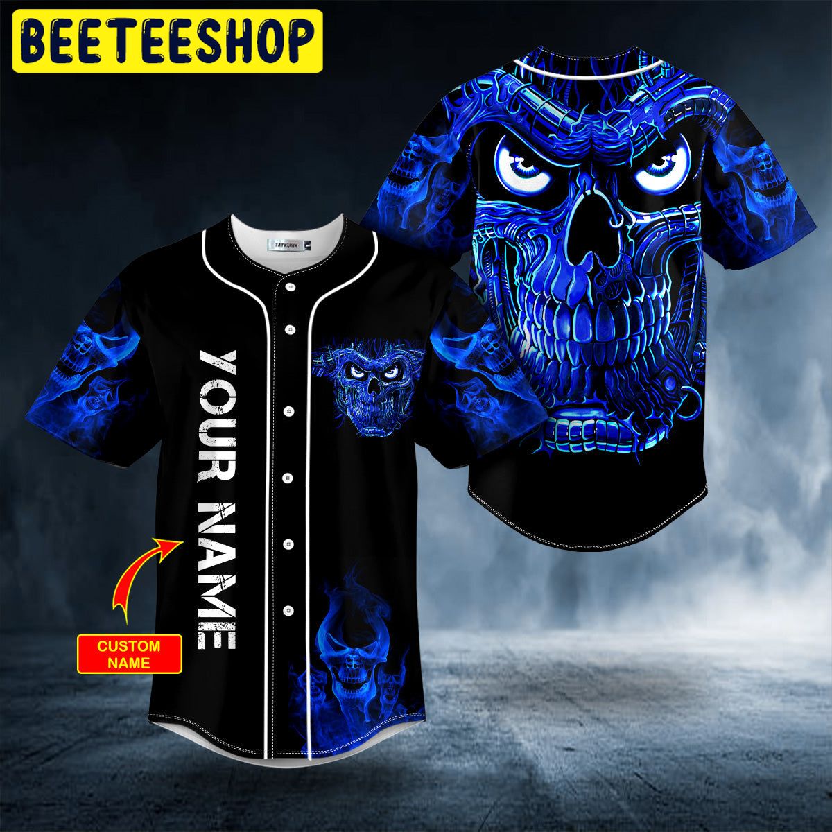Terminator Blue Fire Skull Custom Trending Baseball Jersey