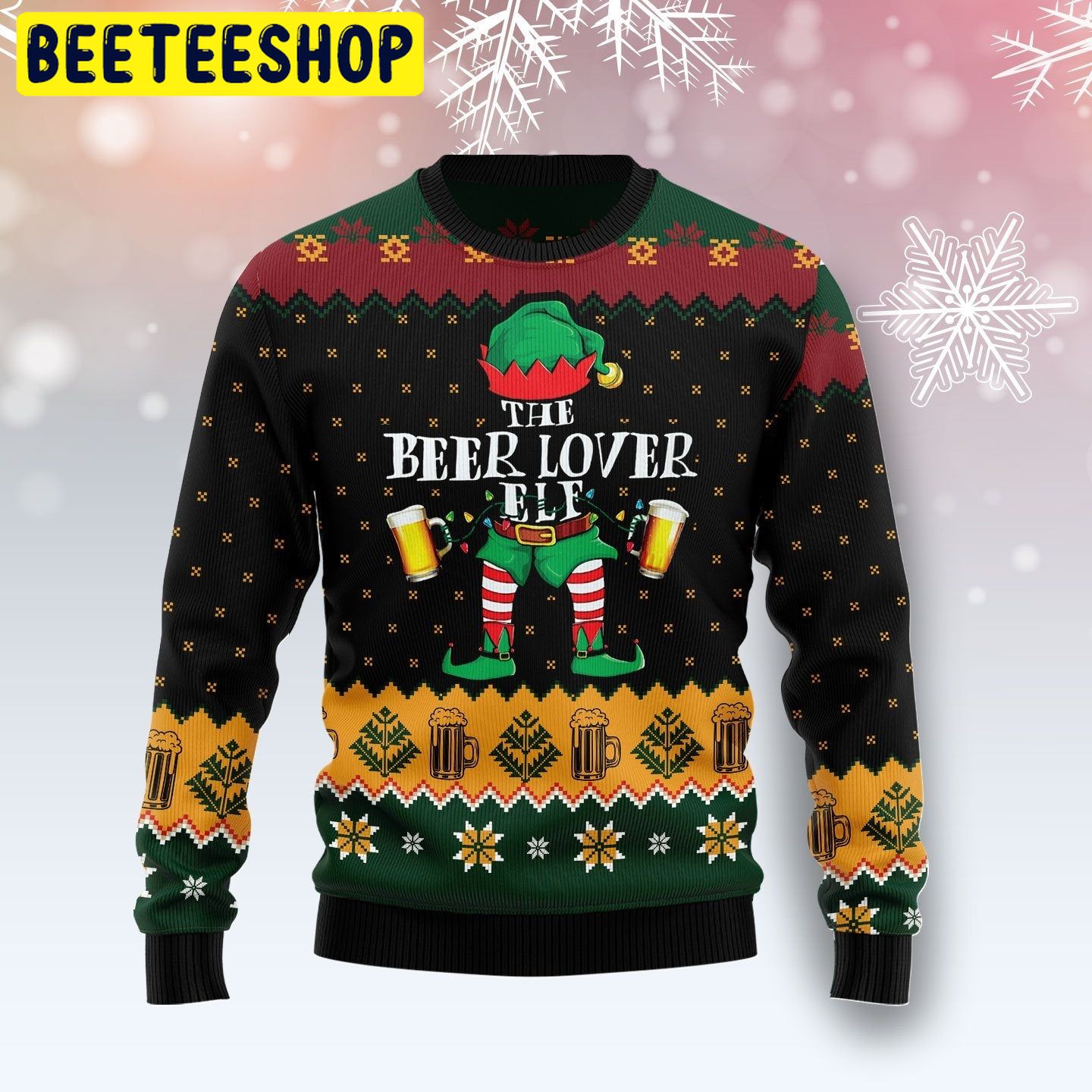 The Beer Lover Elf Trending Ugly Christmas Sweatshirt