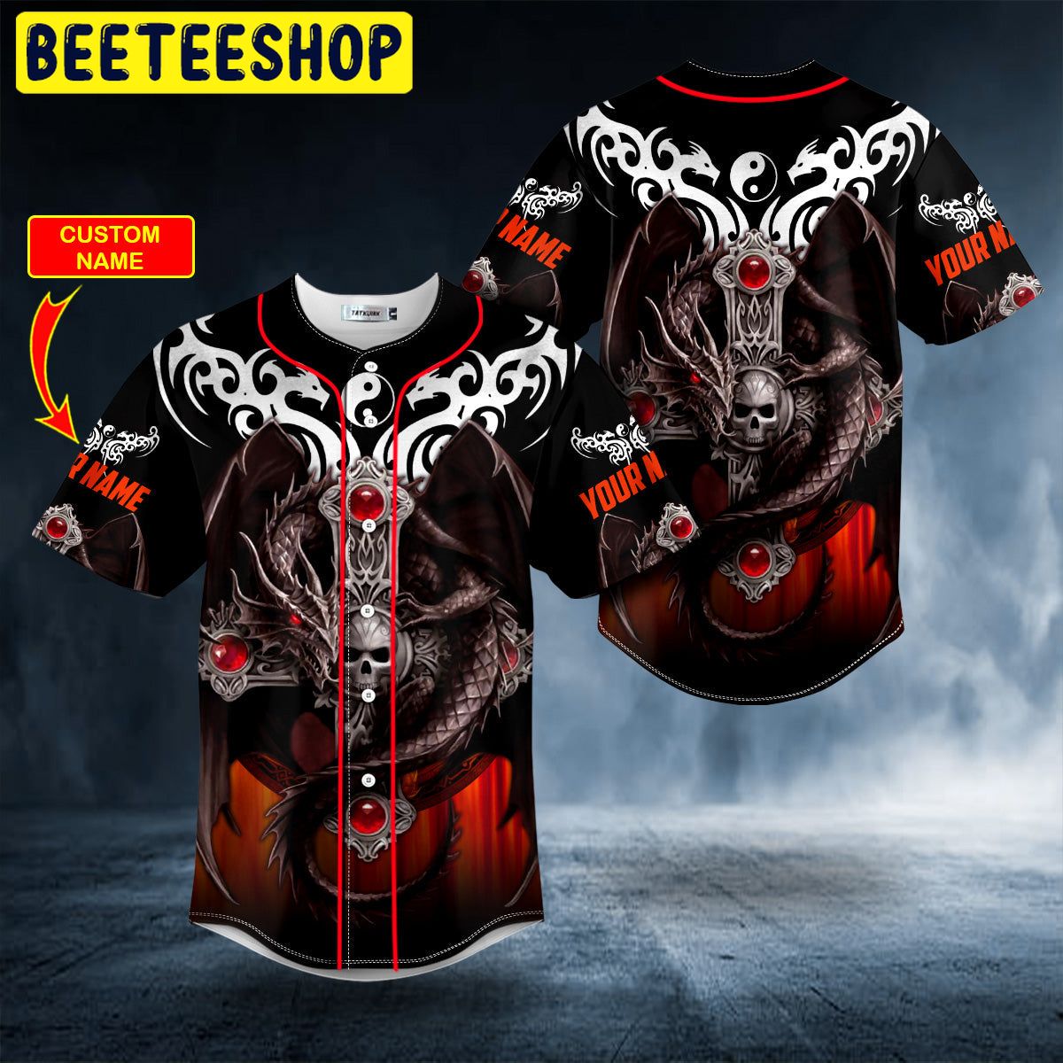 Tribal Tattoos Winged Dragon On The Cross Skull Custom Trending Baseball Jersey