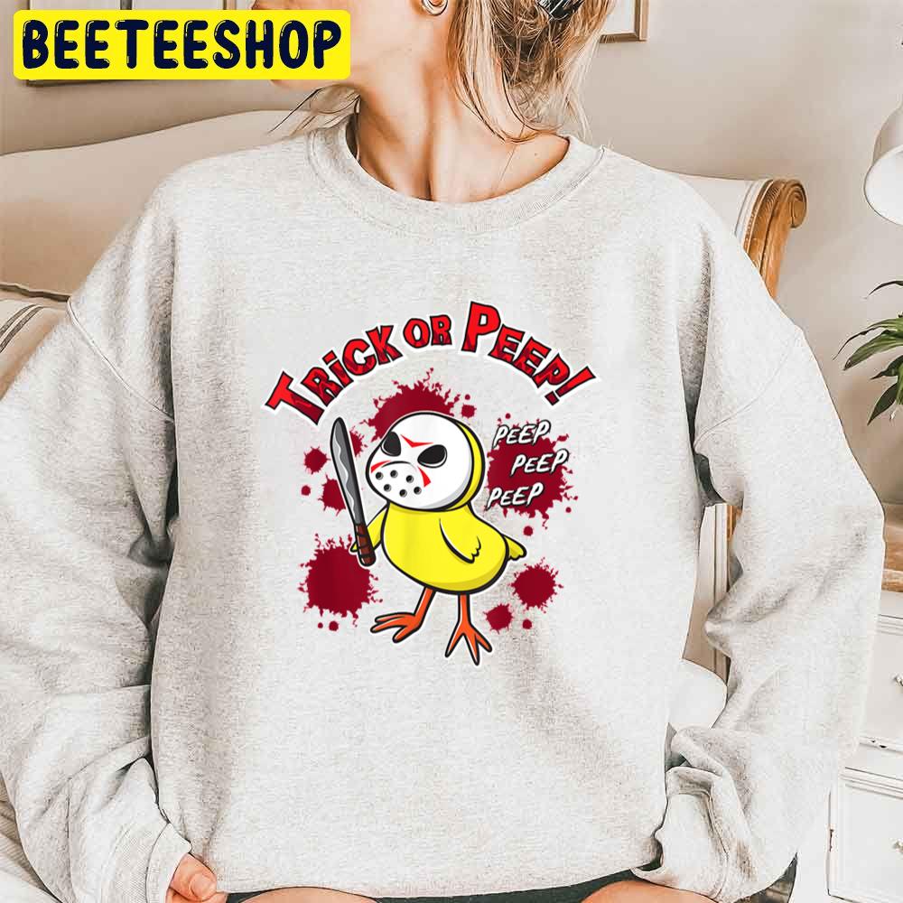 Trick Or Peep Cute Chick In Halloween Hockey Mask Trending Unisex Sweatshirt