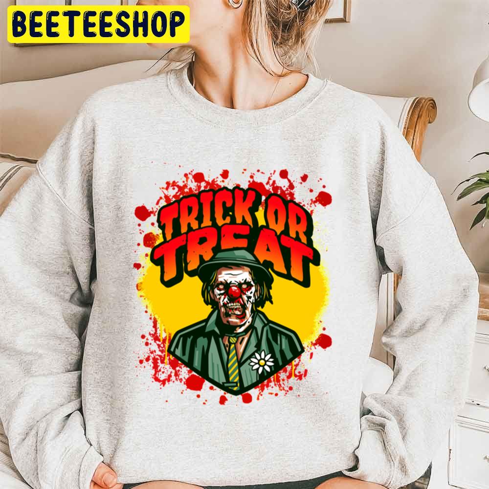 Trick Or Treat Zombie Scary Clown Bloody Monster Horror Joker Halloween Trending Unisex Sweatshirt