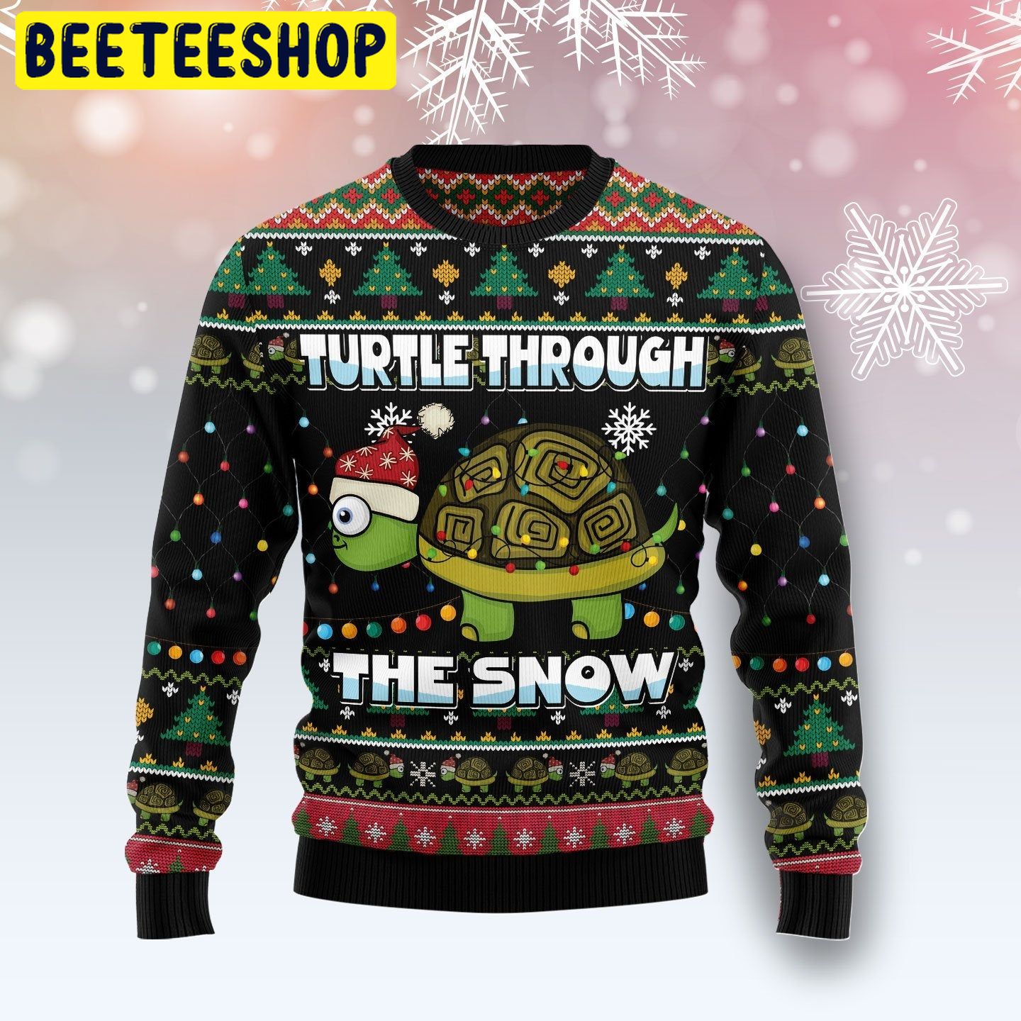 Turtle Through The Snow Trending Ugly Christmas Sweatshirt
