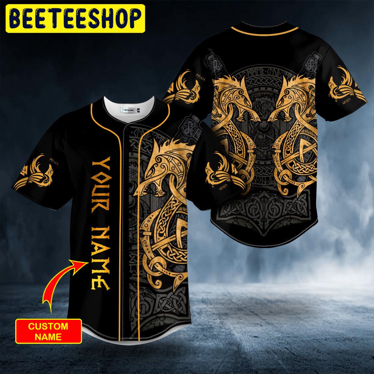 Twin Dragon Viking Yellow Tattoo Custom Trending Baseball Jersey