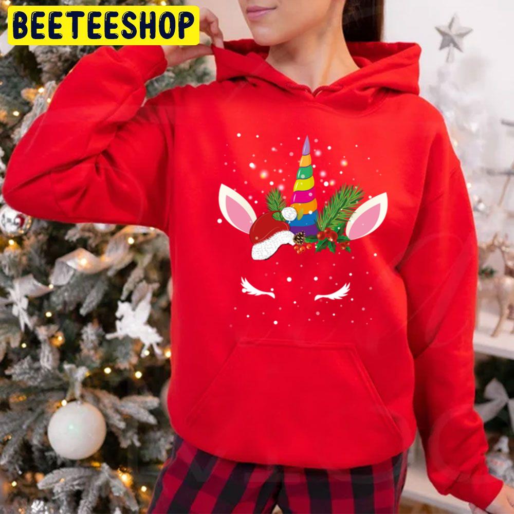 Unicorn Face Santa Hat Christmas Trending Unisex Hoodie