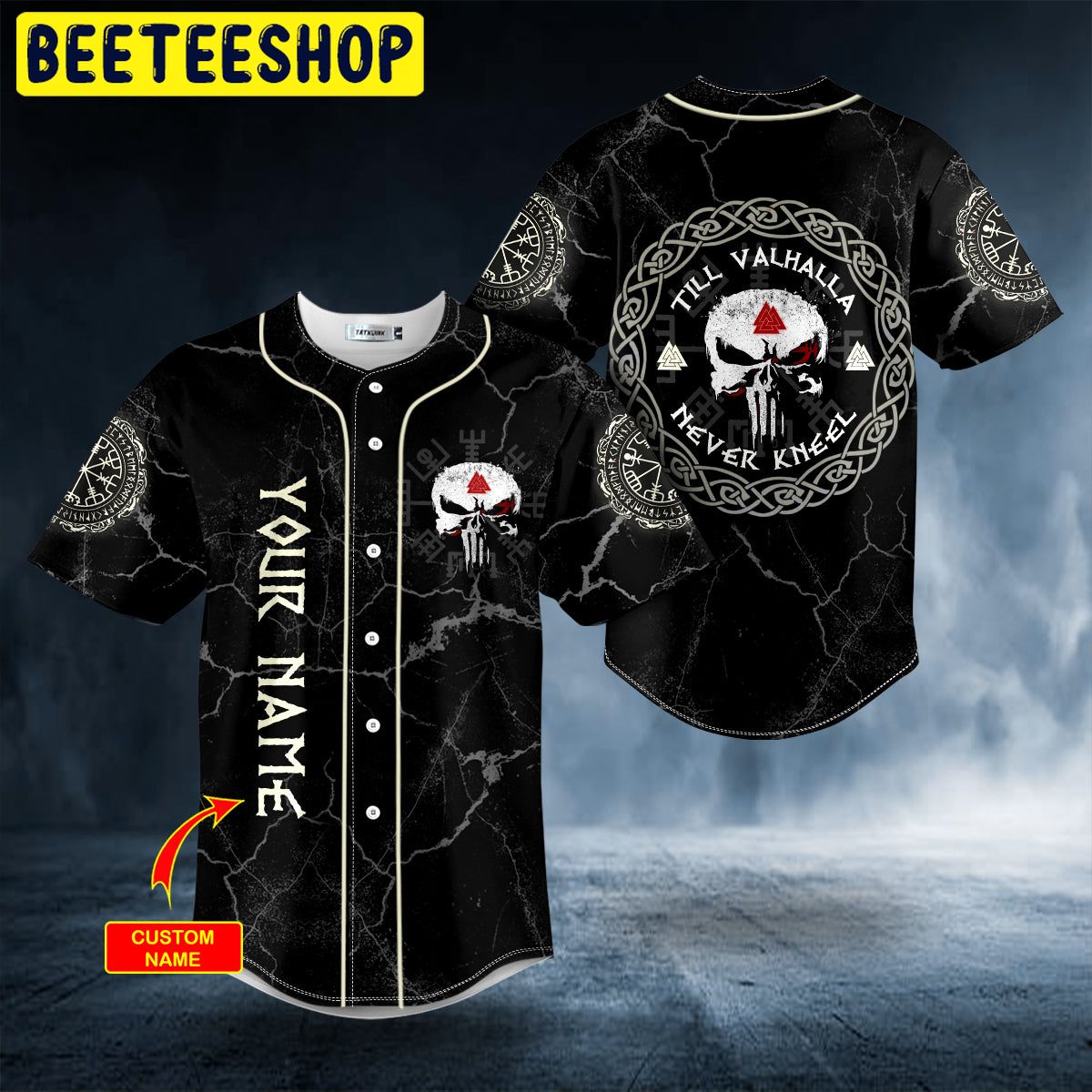 Valhalla Never Kneel Punisher Skull Custom Trending Baseball Jersey