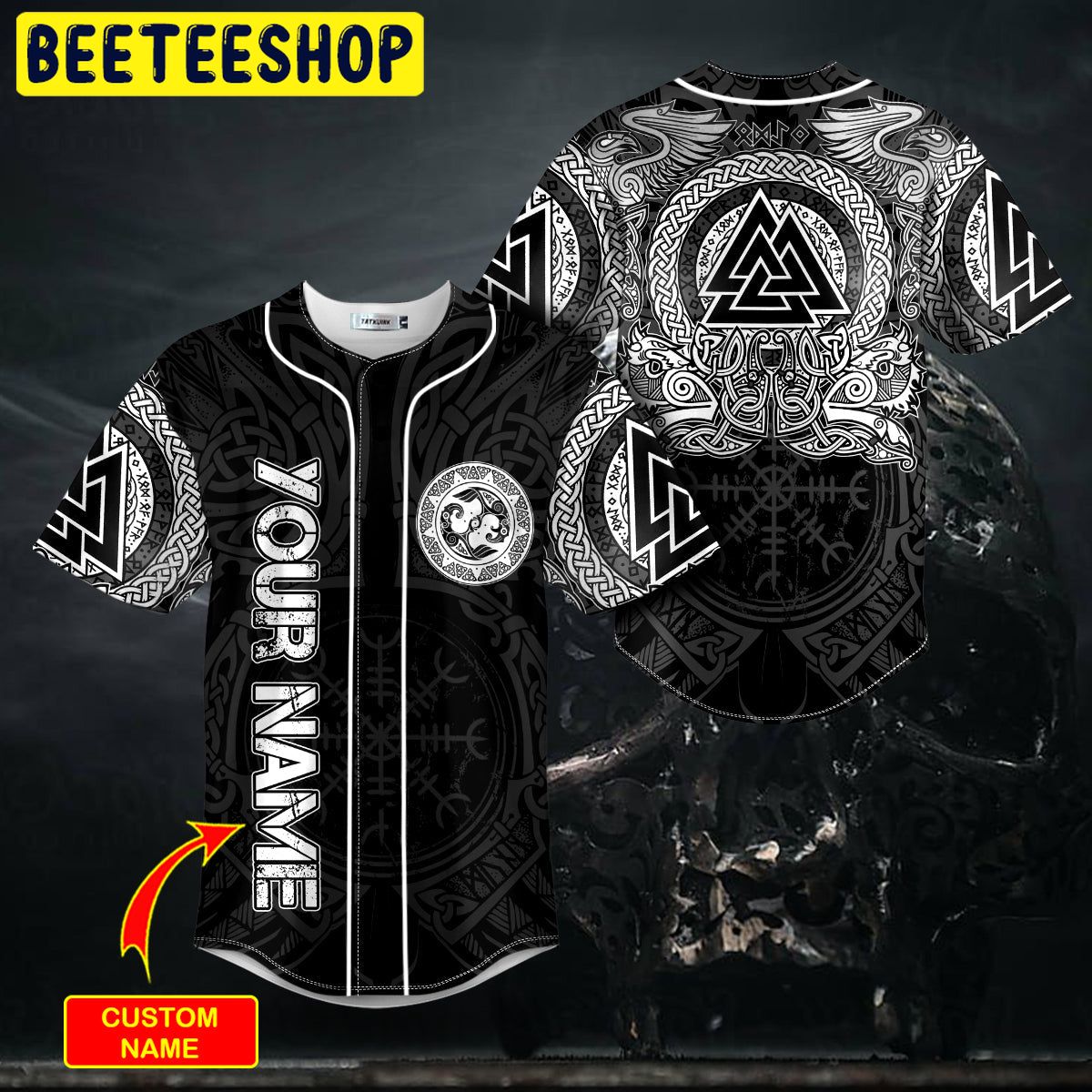 Valknut Viking White Tattoo Custom Trending Baseball Jersey