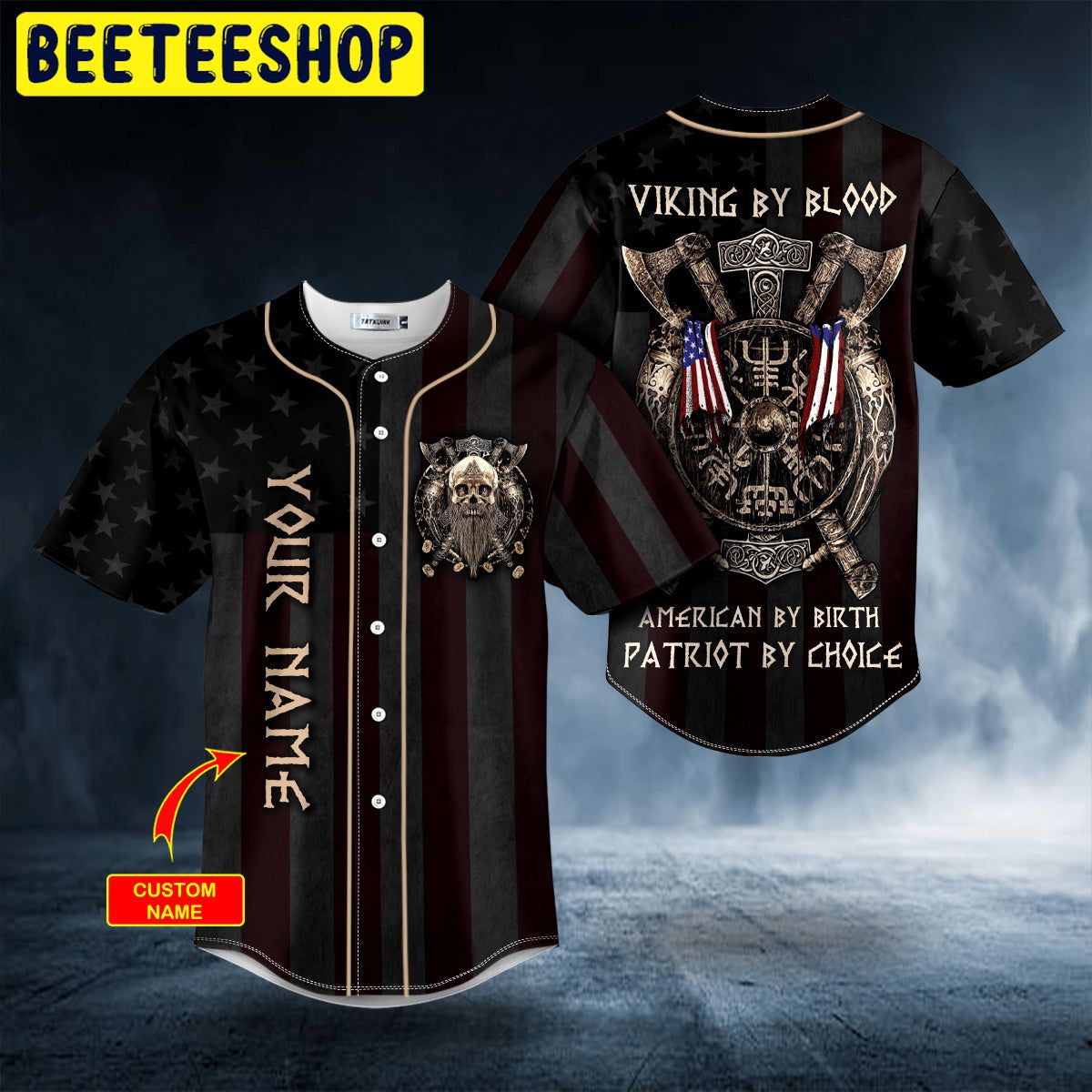 Viking By Blood American By Birth Patriot By Choice Skull Personalized Trending Baseball Jersey