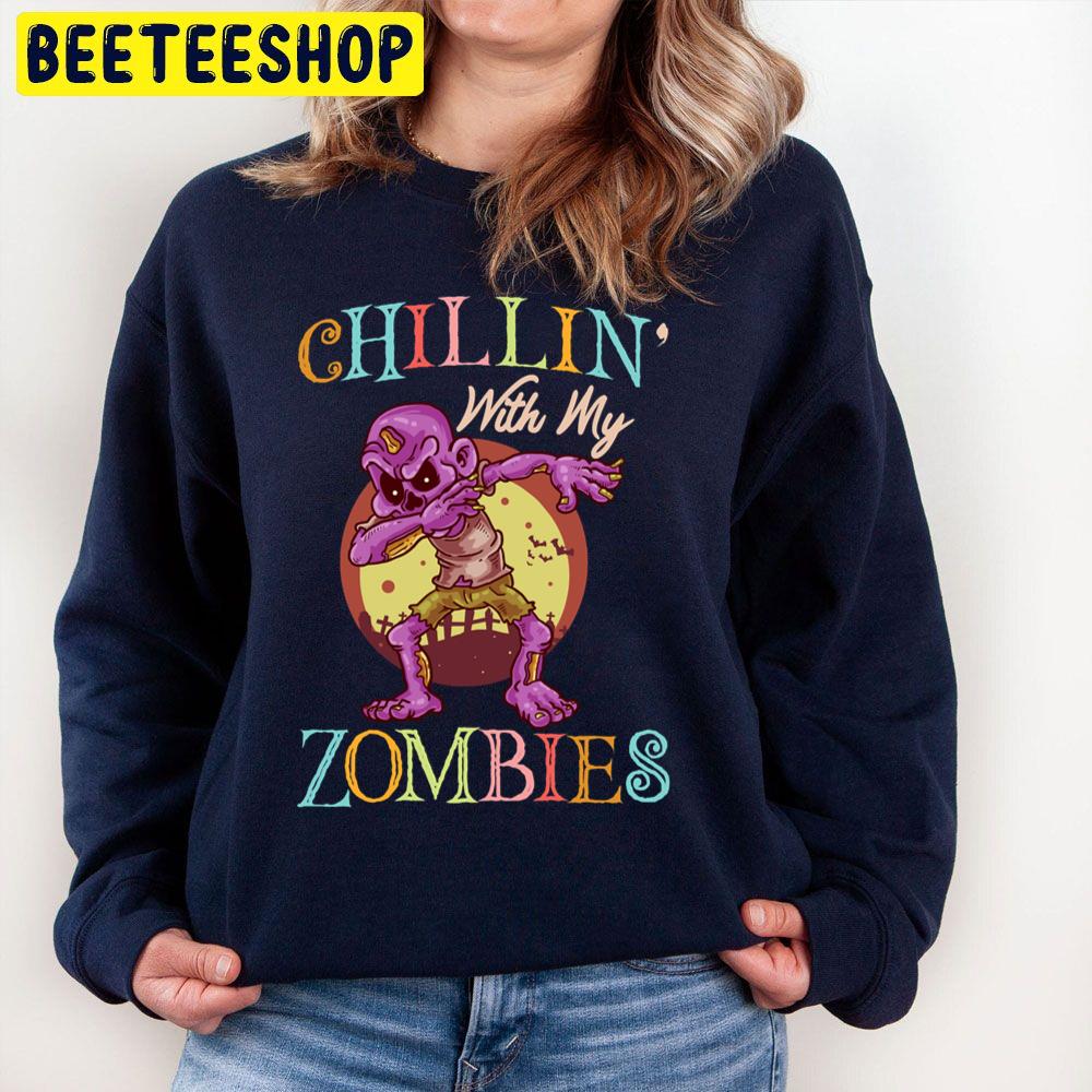 Vintage Chillin With My Zombies Halloween Trending Unisex Sweatshirt