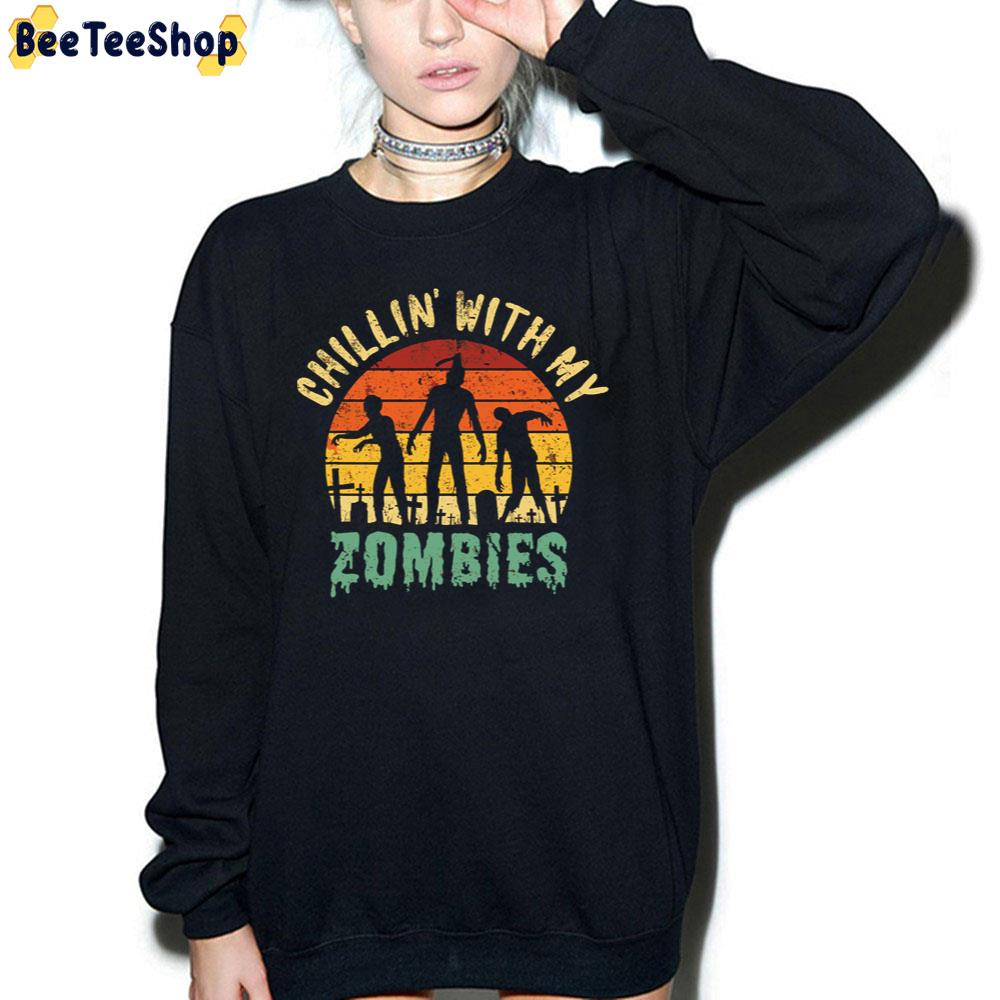 Vintage Halloween Chillin With My Zombies Funny Trending Unisex Sweatshirt