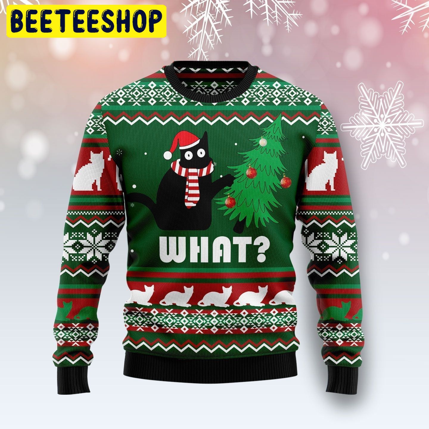 What Christmas Tree Black Cat Trending Ugly Christmas Sweatshirt