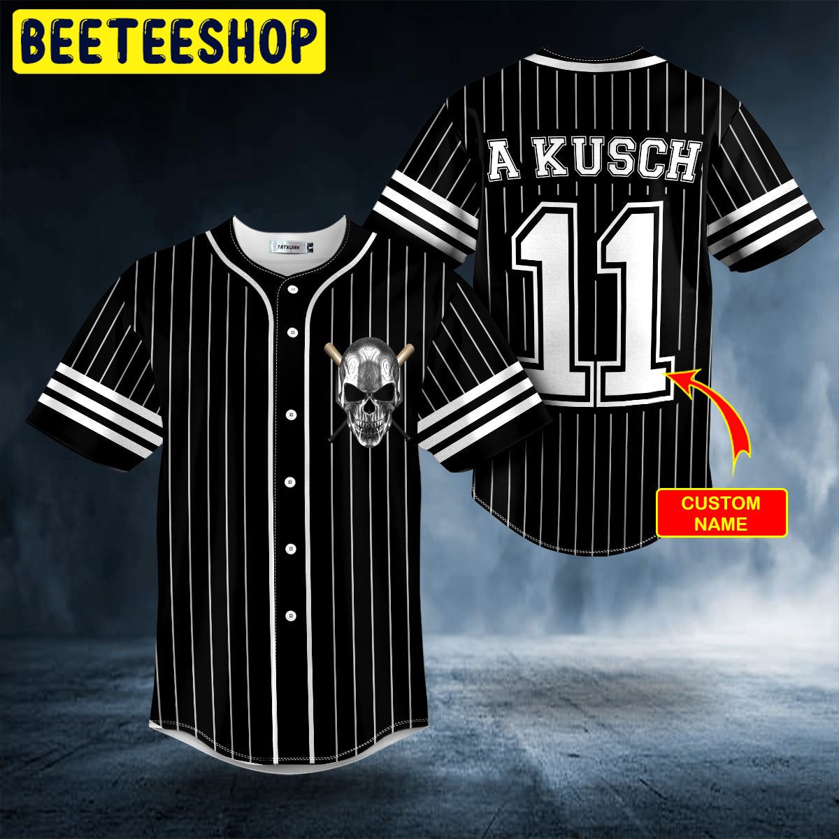 White Black Stripes No 11 Metal Skull Custom Trending Baseball Jersey