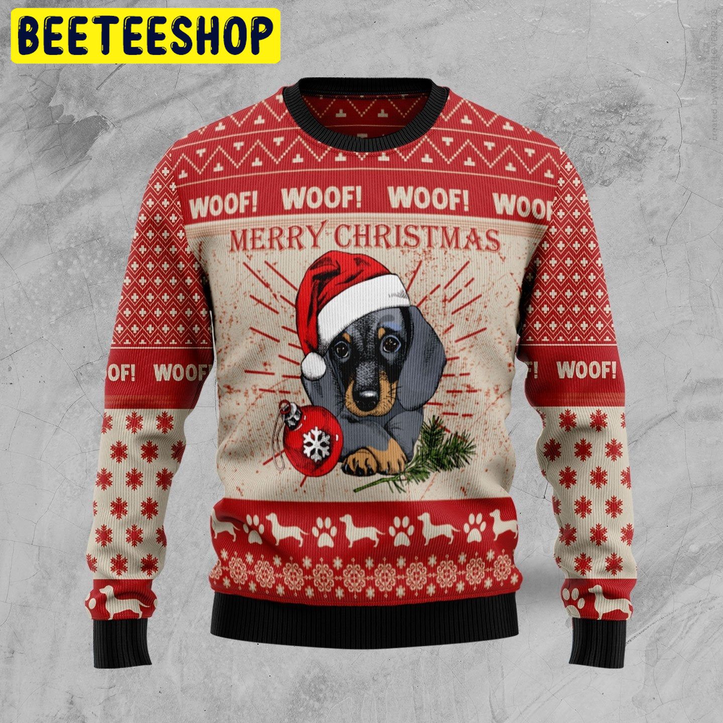 Woof Dachshund Dog Trending Ugly Christmas Sweatshirt