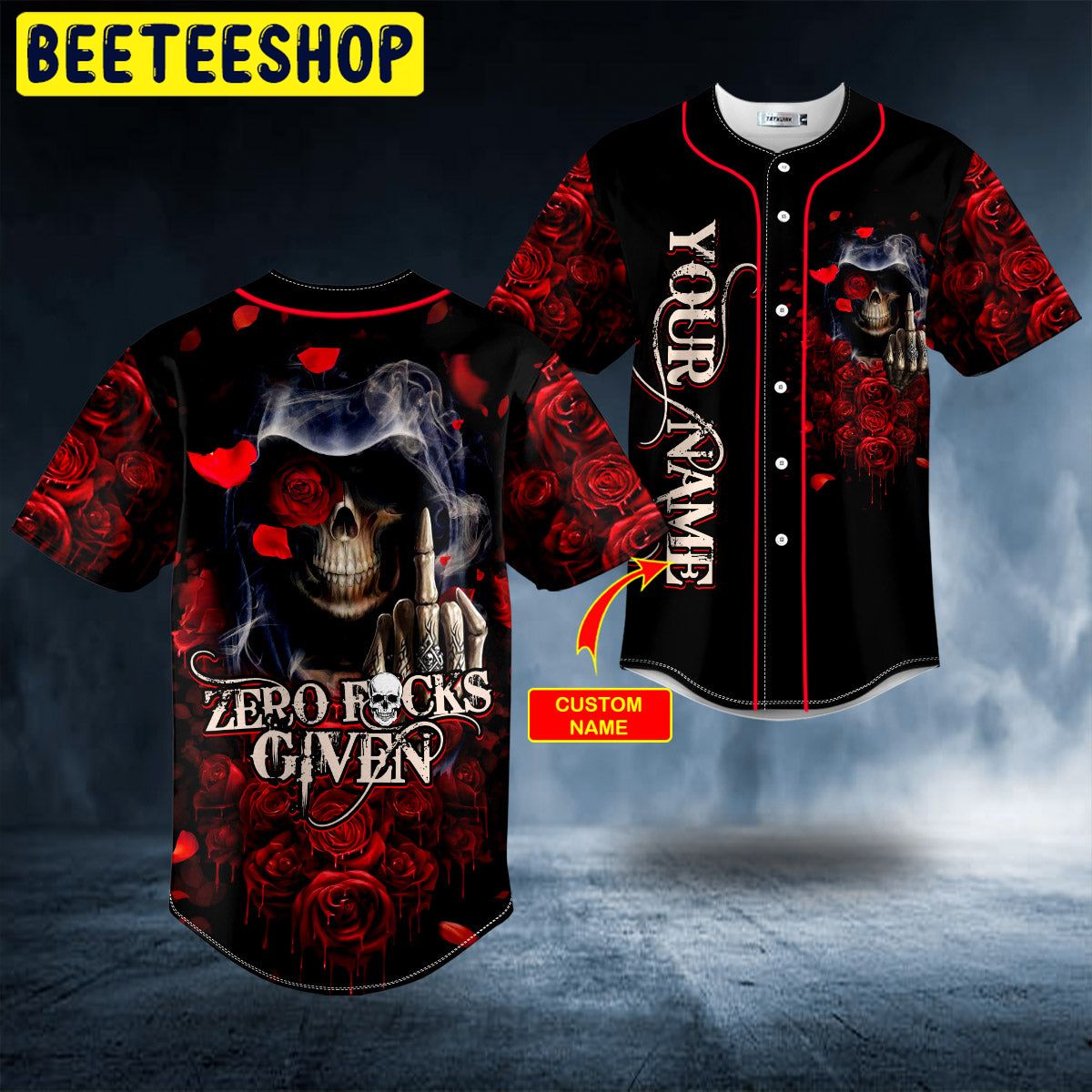 Grim Reaper Red Smoke Skull Custom Name All Over Print Baseball Jersey Shirt