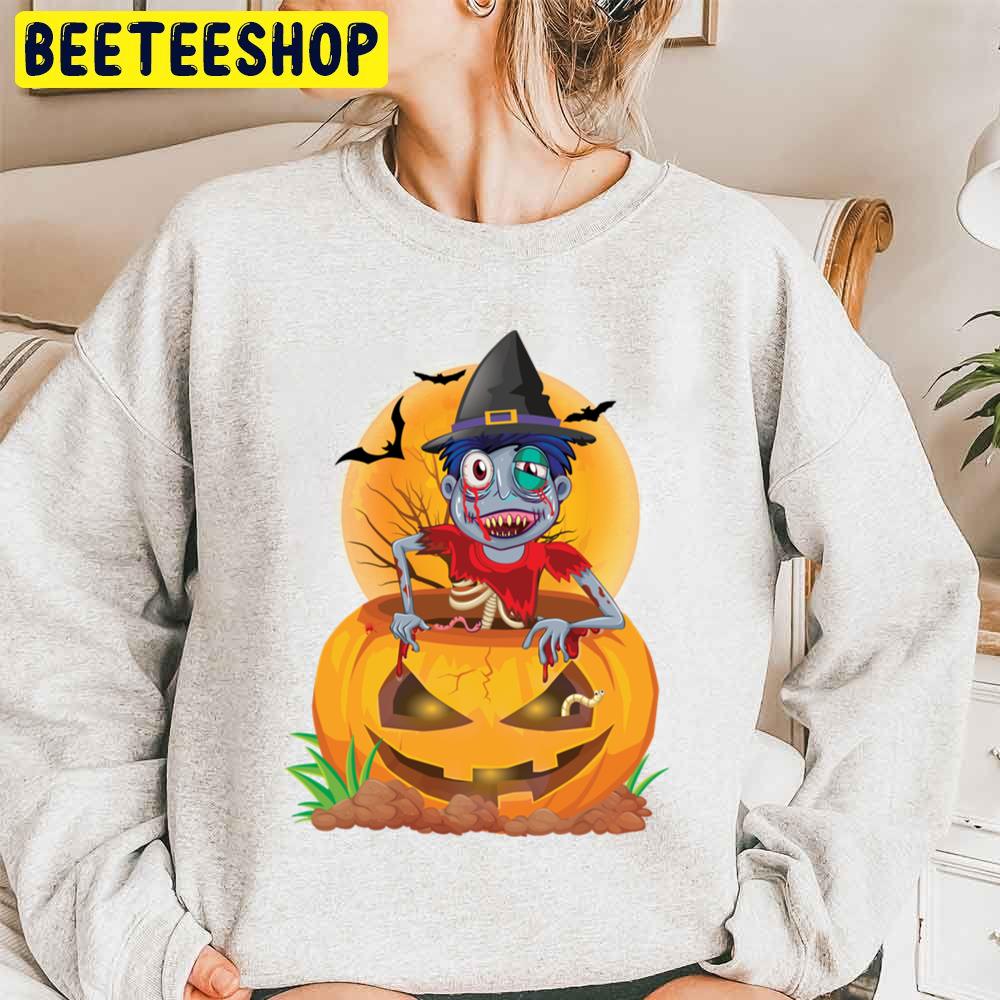 Zombie On Pumpkin Happy Halloween Unisex Sweatshirt