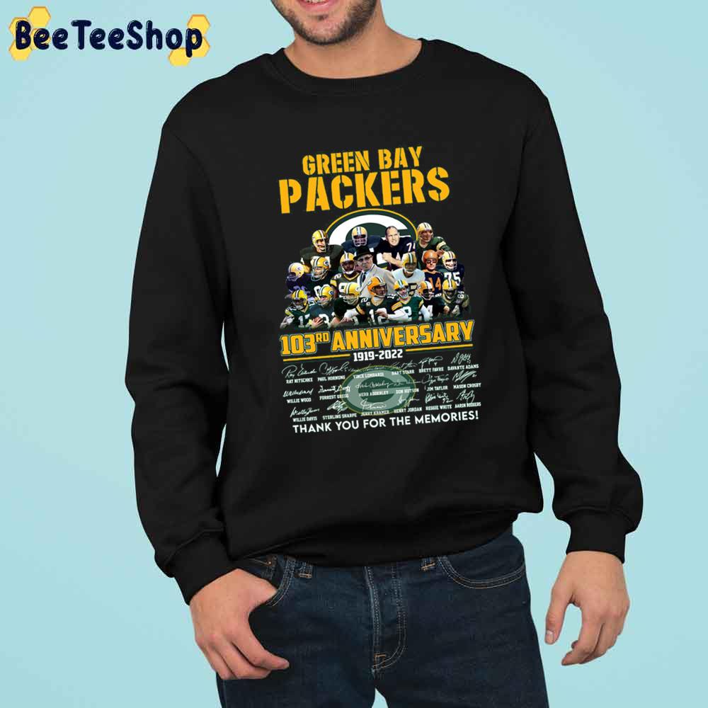 103th Anniversary 1919 2022 Green Bay Packers Football Thank You For The Memories Trending Unisex Shirt