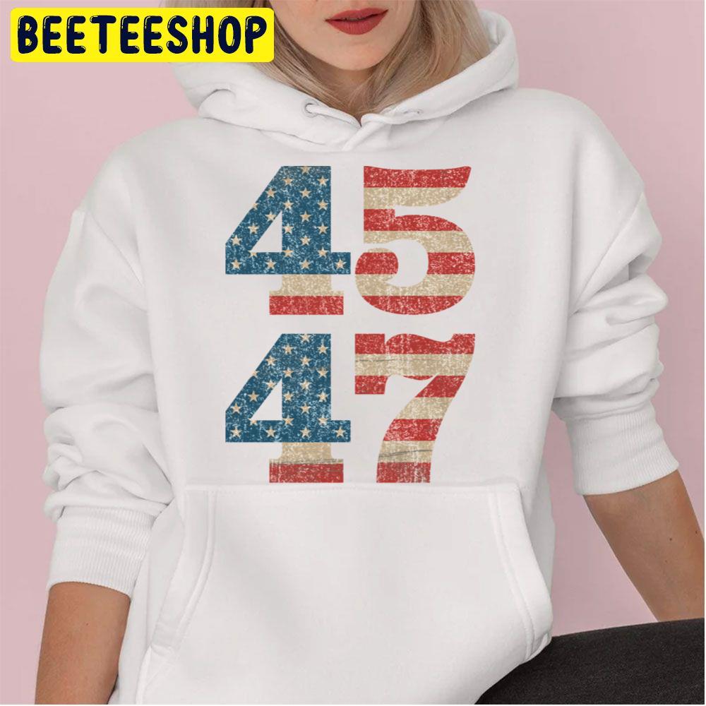 45 47 Trump 2024 Vintage Usa American Flag Trending Unisex Hoodie