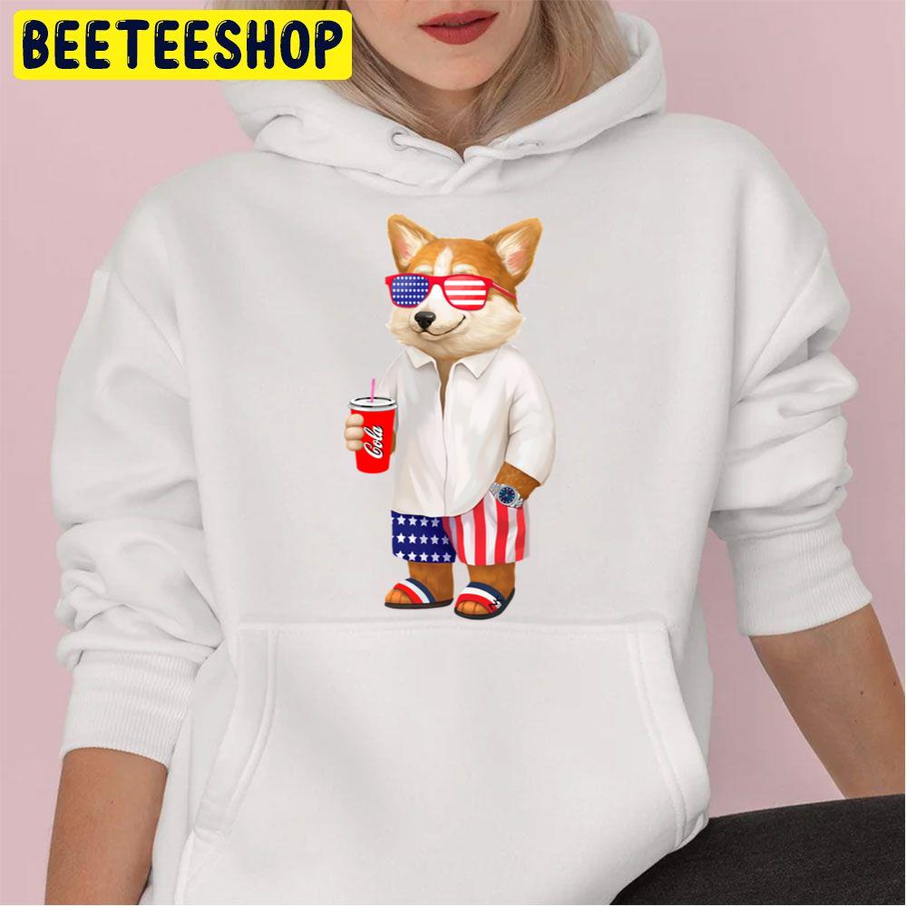 4th Of July Funny Independence Day Corgi Lover American Flag Patriot Trending Unisex Hoodie