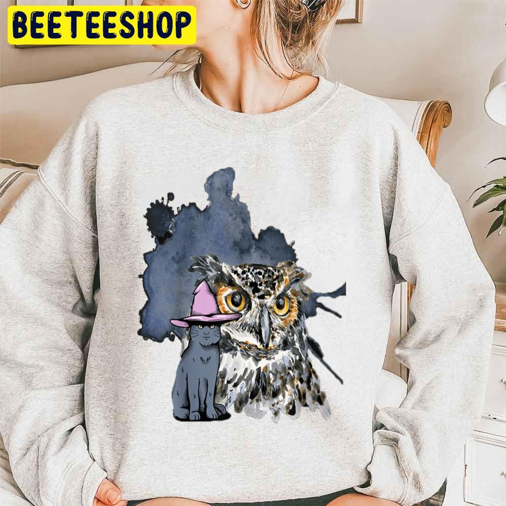 A Cat And An Owl Funny Pet Owner Trending Unisex Sweatshirt