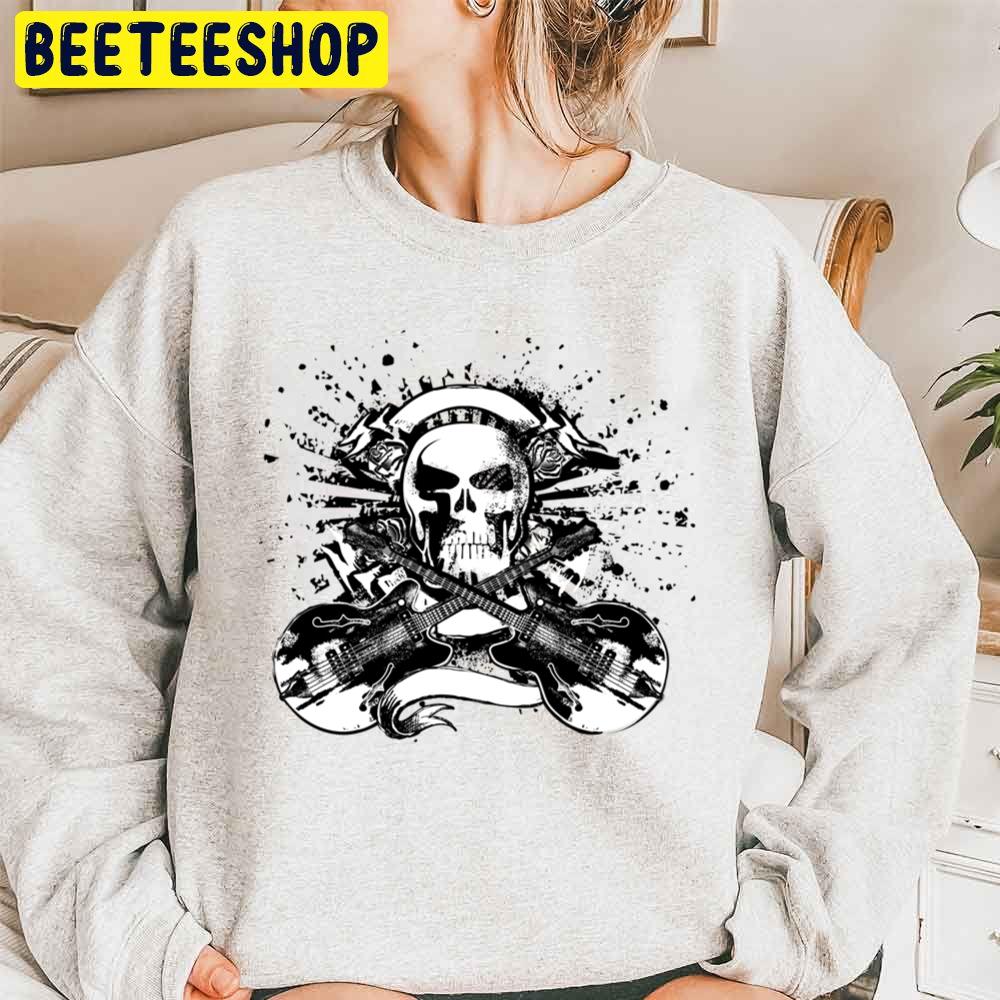 Black White Skull Guitar Art Trending Unisex Sweatshirt