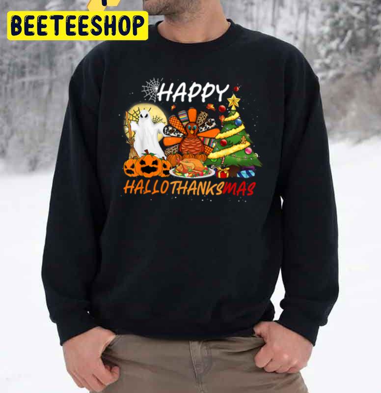 Boo Pumpkin Turkey And Christmas Tree Funny Halloween Thanksgiving Christmas Trending Unisex Sweatshirt