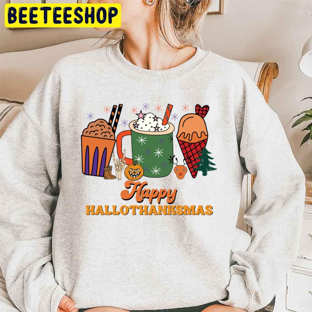 Cartoon Art Coffee Cup Happy Hallothanksmas Trending Unisex Sweatshirt