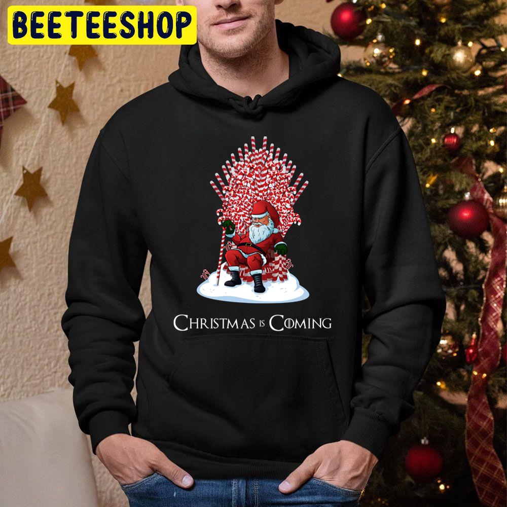 Christmas Is Coming Santa Candy Cane Throne Trending Unisex Hoodie