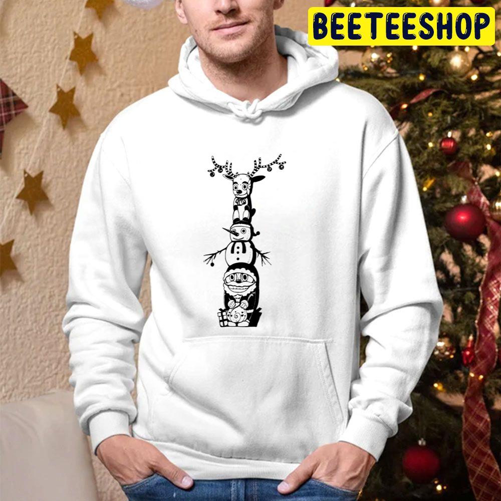 Christmas Totem Pole Santa Snowman And Reindeer Trending Unisex Hoodie