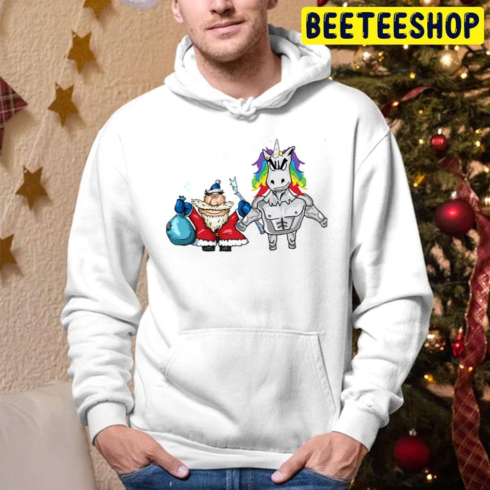 Christmas Unicorn And Santar Clau Trending Unisex Hoodie