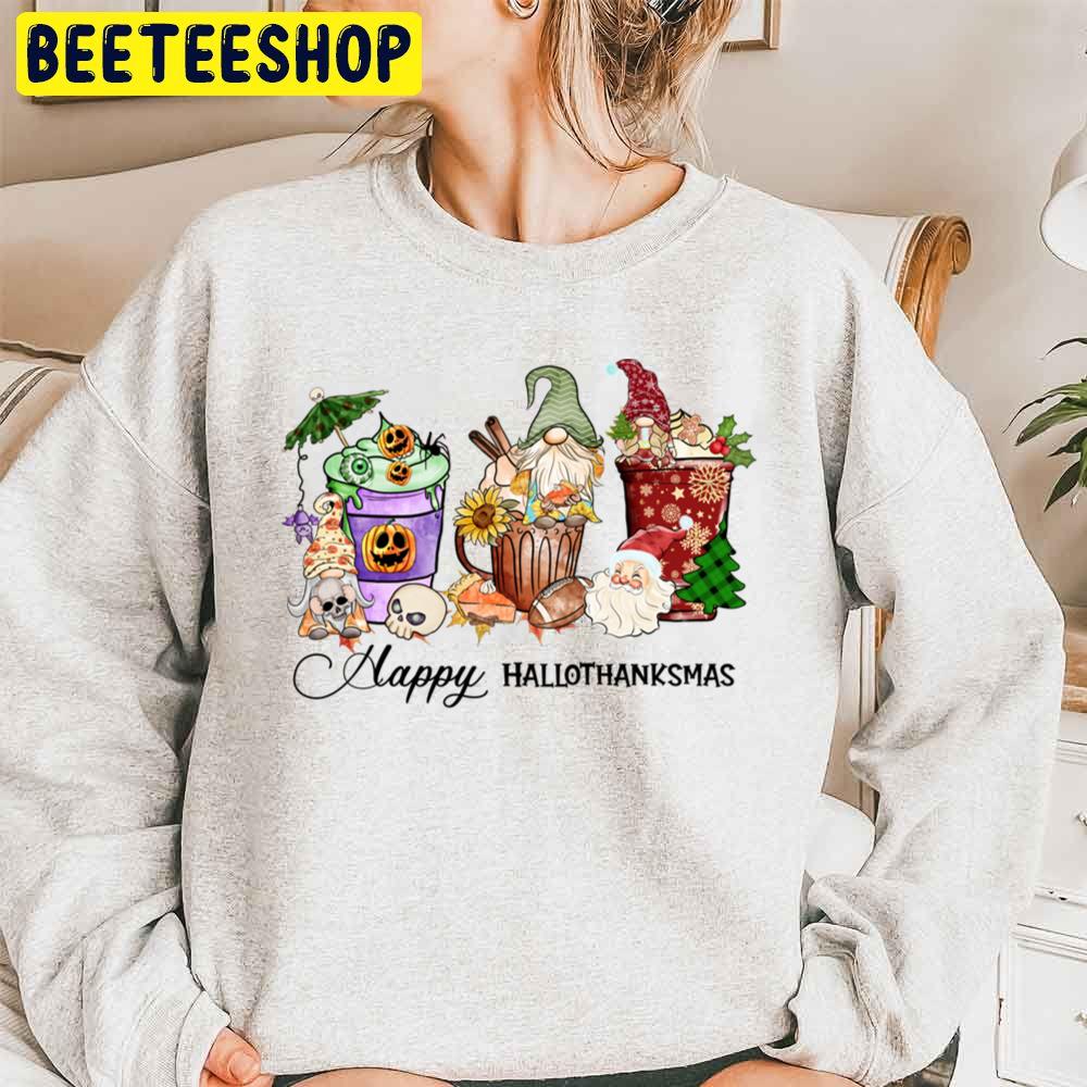 Coffee Cup Gnome Happy Hallothanksmas Thanksgiving Day Trending Unisex Sweatshirt