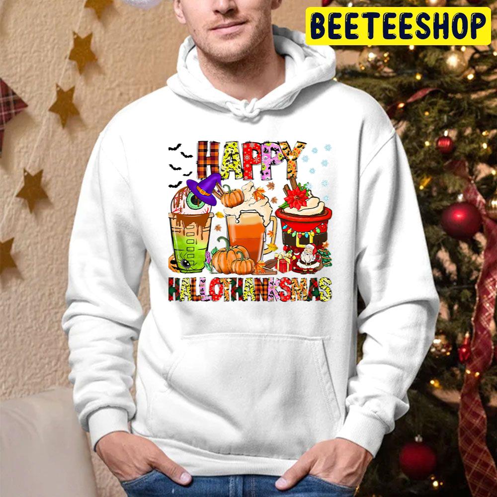 Coffee Halloween Thanksgiving Christmas Happy Hallothanksmas Trending Unisex Hoodie