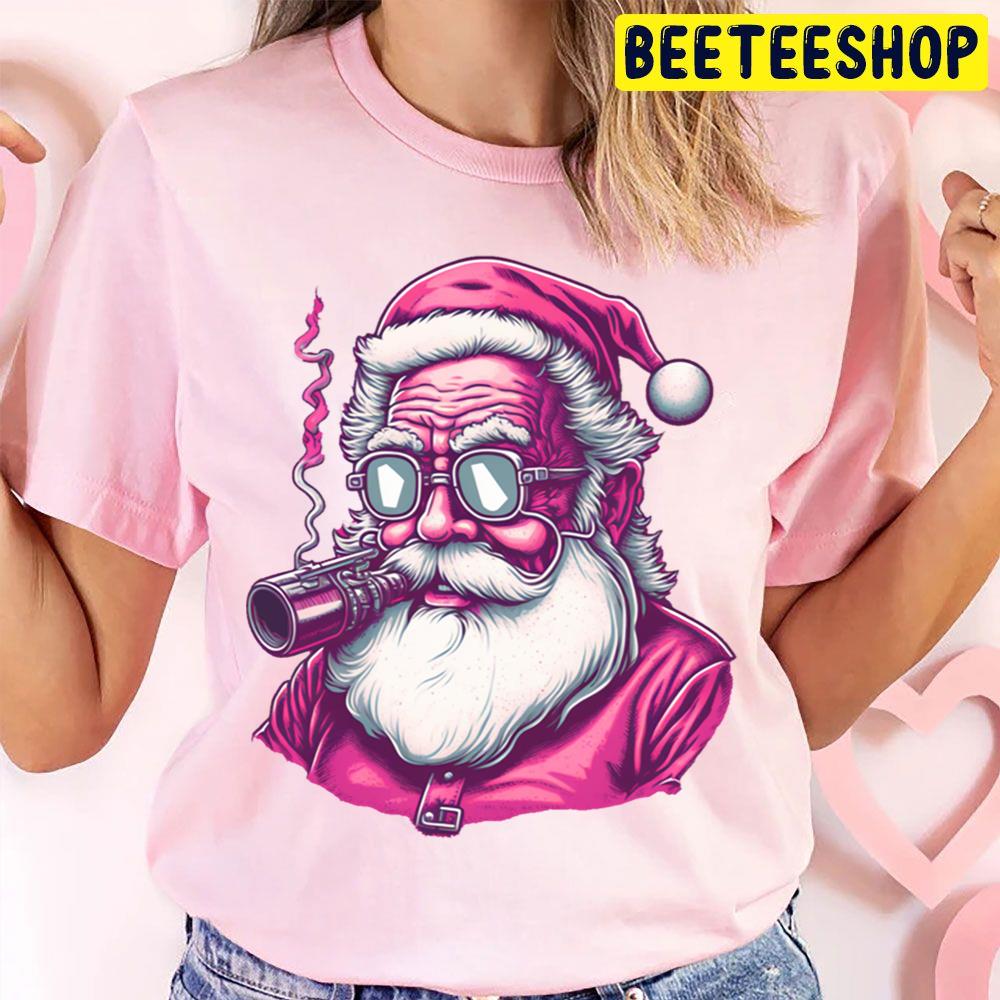 Cool Pink Santa Claus Smoking Christmas Vintage Trending Unisex T Shirt