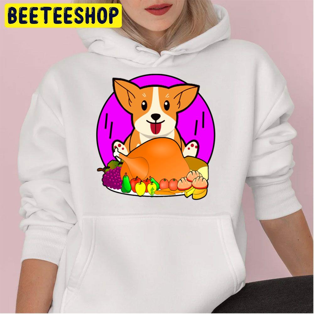 Corgi Eating Thanksgiving Dinner Trending Unisex Hoodie